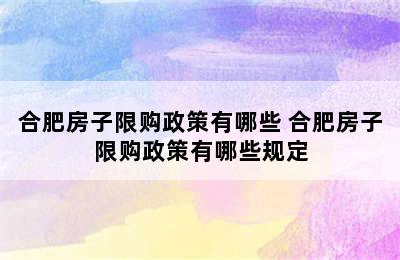 合肥房子限购政策有哪些 合肥房子限购政策有哪些规定